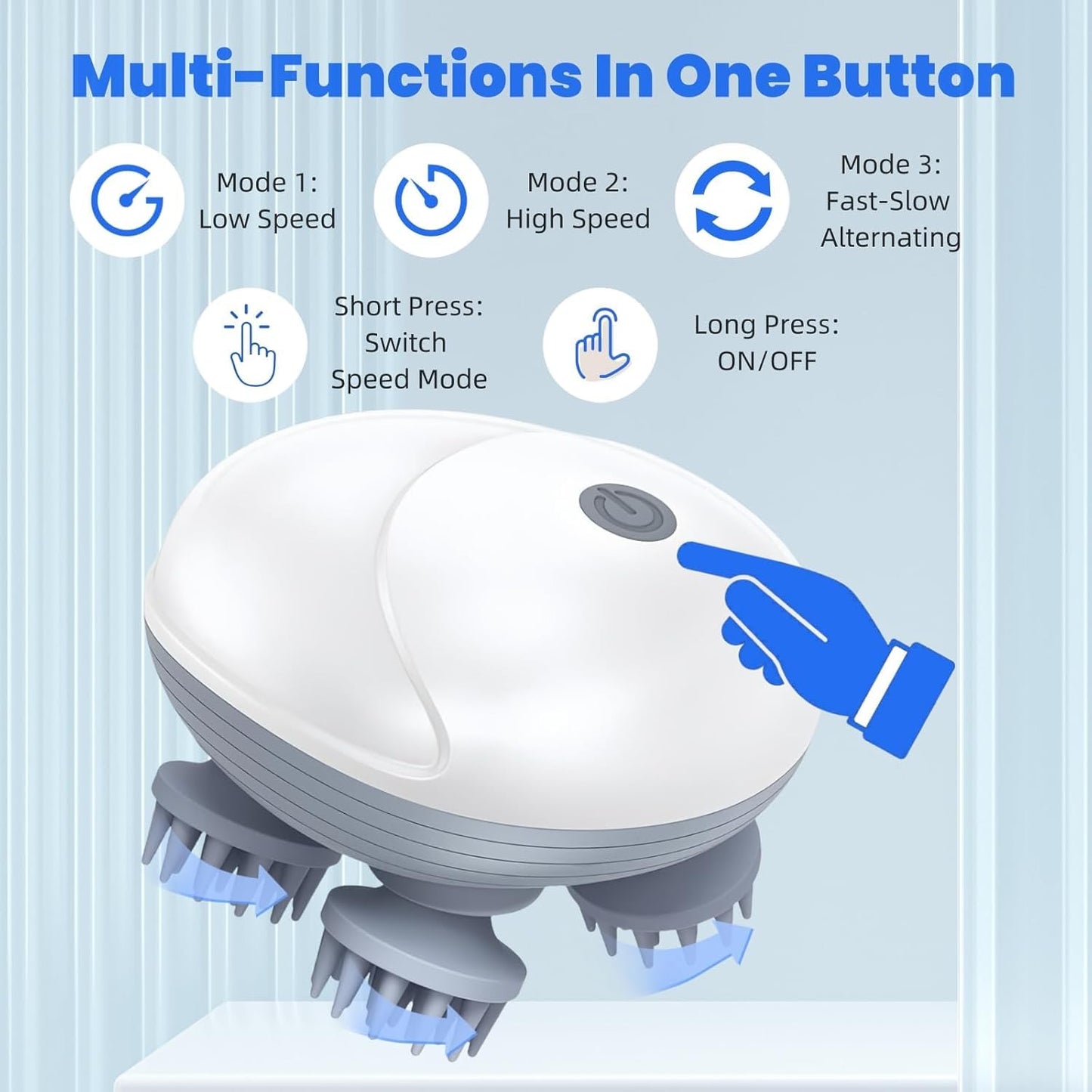 Scalp Massager for Men Women, Handheld Cat Dog Pet Head Massager with 4 Massage Heads, 3 Speeds, Waterproof Massager for Soothing, Stress Relaxation