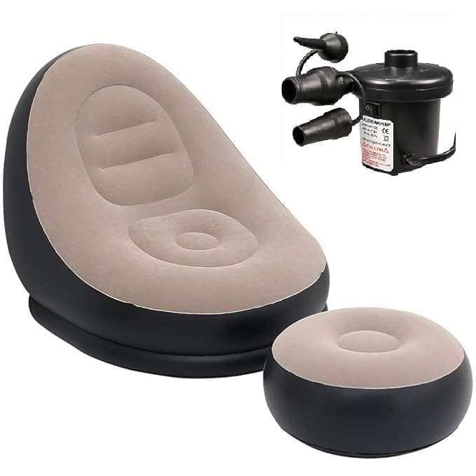Inflatable Lounger Set, 2-in-1 Sofa Chair with Footstool, Portable Outdoor Recliner with Air Pump