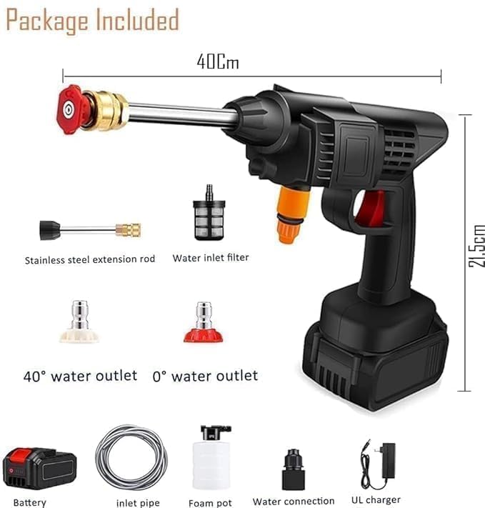 Washer Gun 48V 12000mah High Pressure Water Gun Car Wash Bike Washing Cleaning| Adjustable Nozzle Cordless Portable Wireless and 5M Hose Pipe