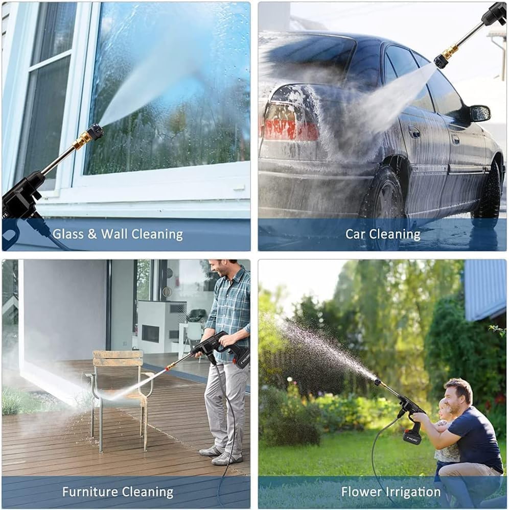 Washer Gun 48V 12000mah High Pressure Water Gun Car Wash Bike Washing Cleaning| Adjustable Nozzle Cordless Portable Wireless and 5M Hose Pipe