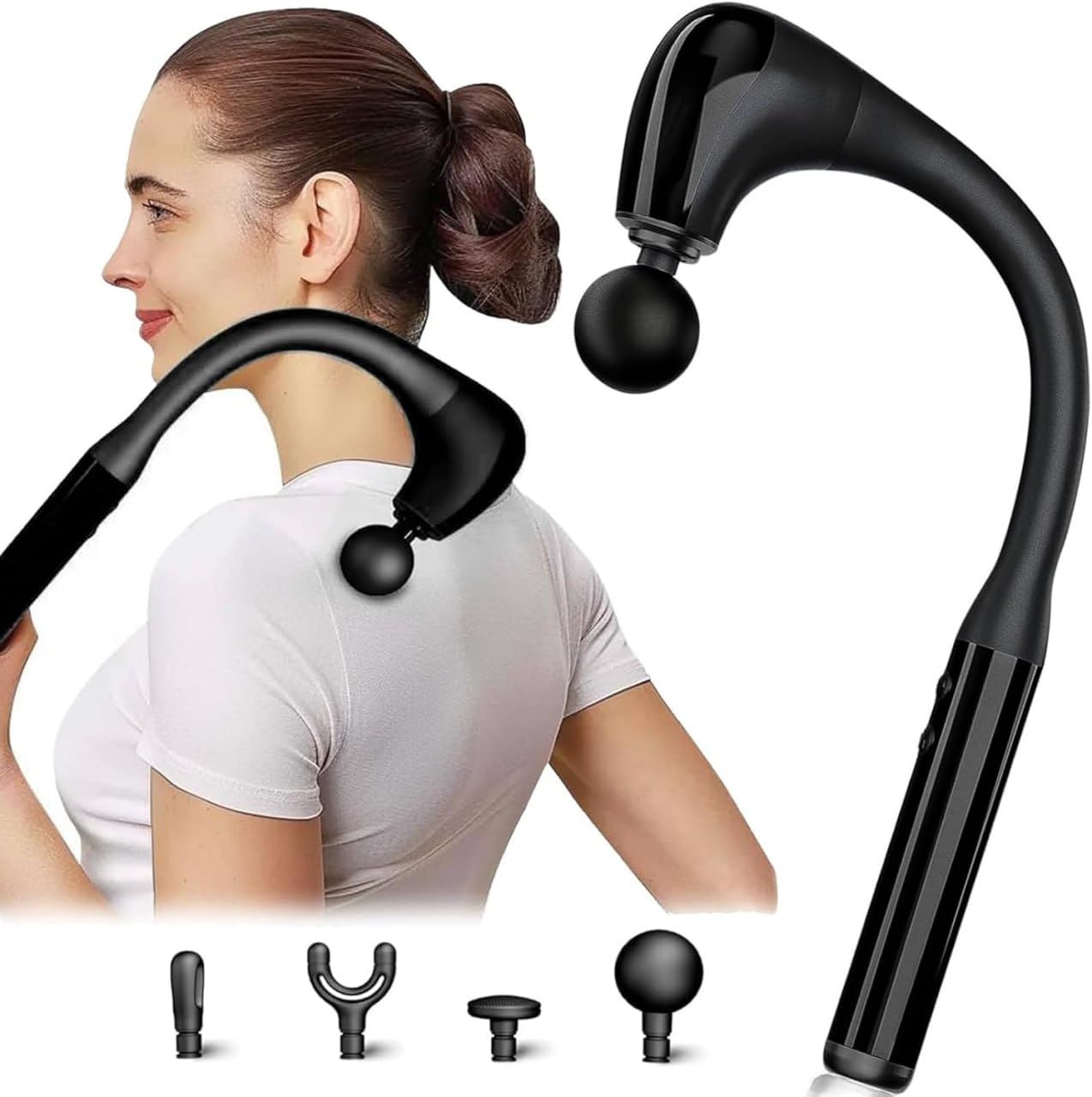 Massage Gun With Upgraded Extended Handle,Back Massager For Pain Relief Deep Tissue With LCD Screen, Massage Gun Deep Tissue With 4Massage Heads
