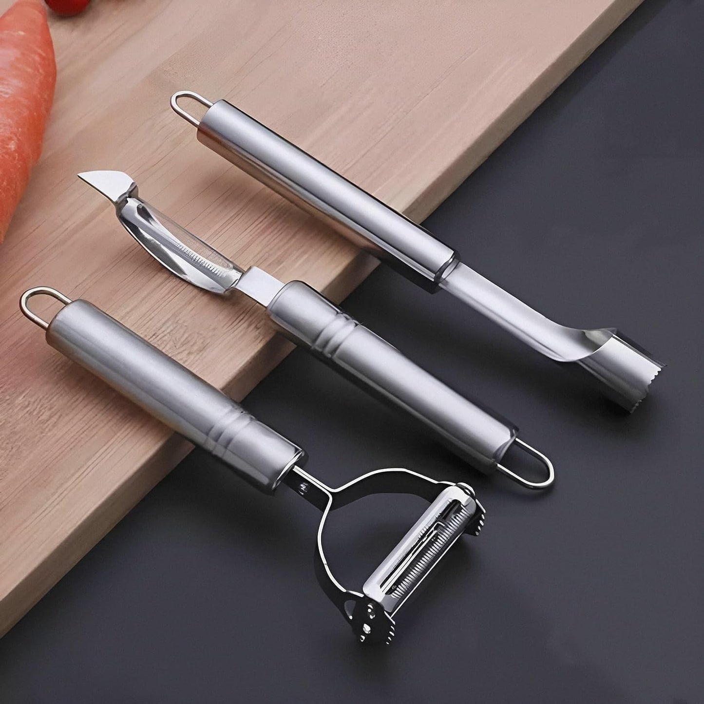 3-in-1 stainless steel peeler and corer set for kitchen