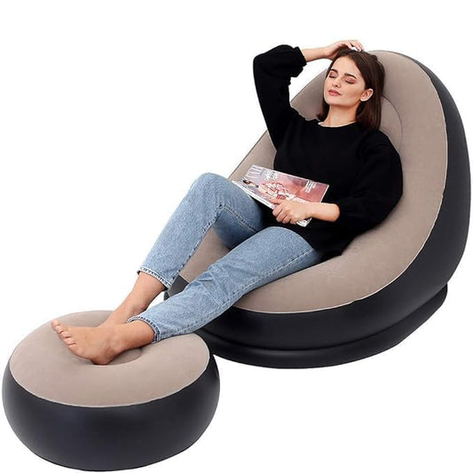 Inflatable Lounger Set, 2-in-1 Sofa Chair with Footstool, Portable Outdoor Recliner with Air Pump