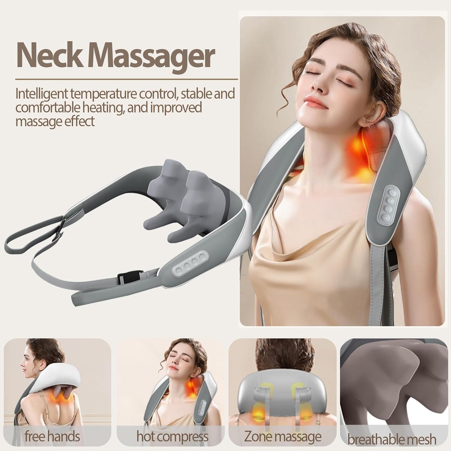 Neck and Back Massager Cordless Shiatsu Shoulder