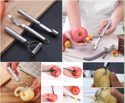 3-in-1 stainless steel peeler and corer set for kitchen