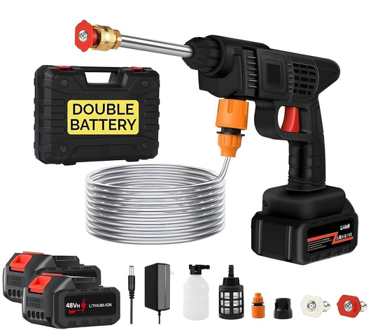 Washer Gun 48V 12000mah High Pressure Water Gun Car Wash Bike Washing Cleaning| Adjustable Nozzle Cordless Portable Wireless and 5M Hose Pipe